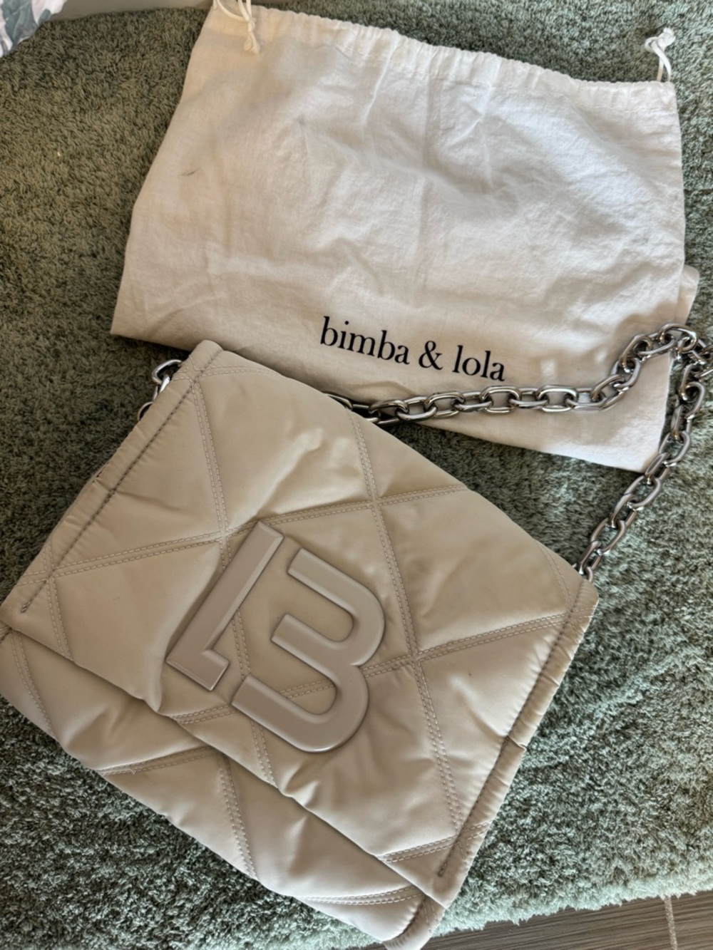 Bimba y Lola Quilted Leather Chain Shoulder Bag in Beige